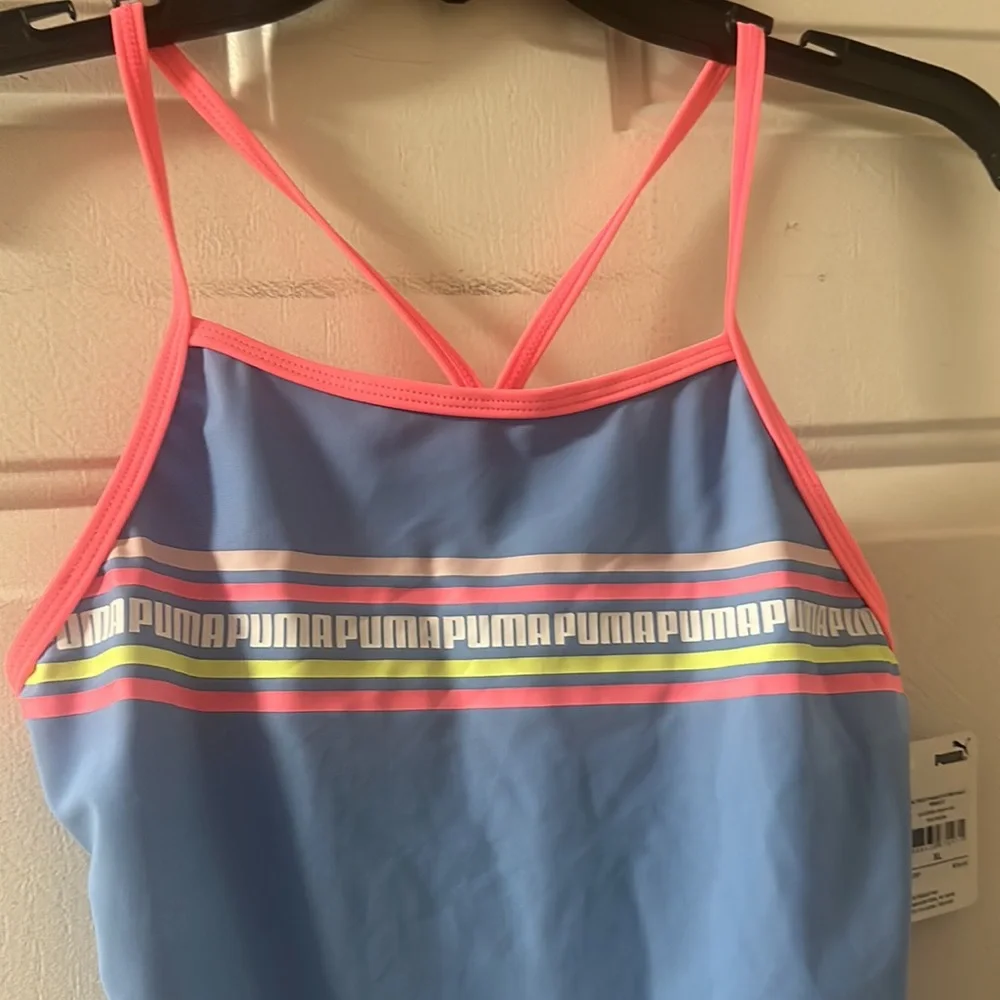 PUMA ONE PIECE SWIMSUIT: DAYDREAM BLUE/PINK: NEW WITH TAGS: SIZE XL